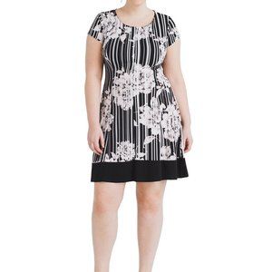 Floral And Striped Fit And Flare Dress